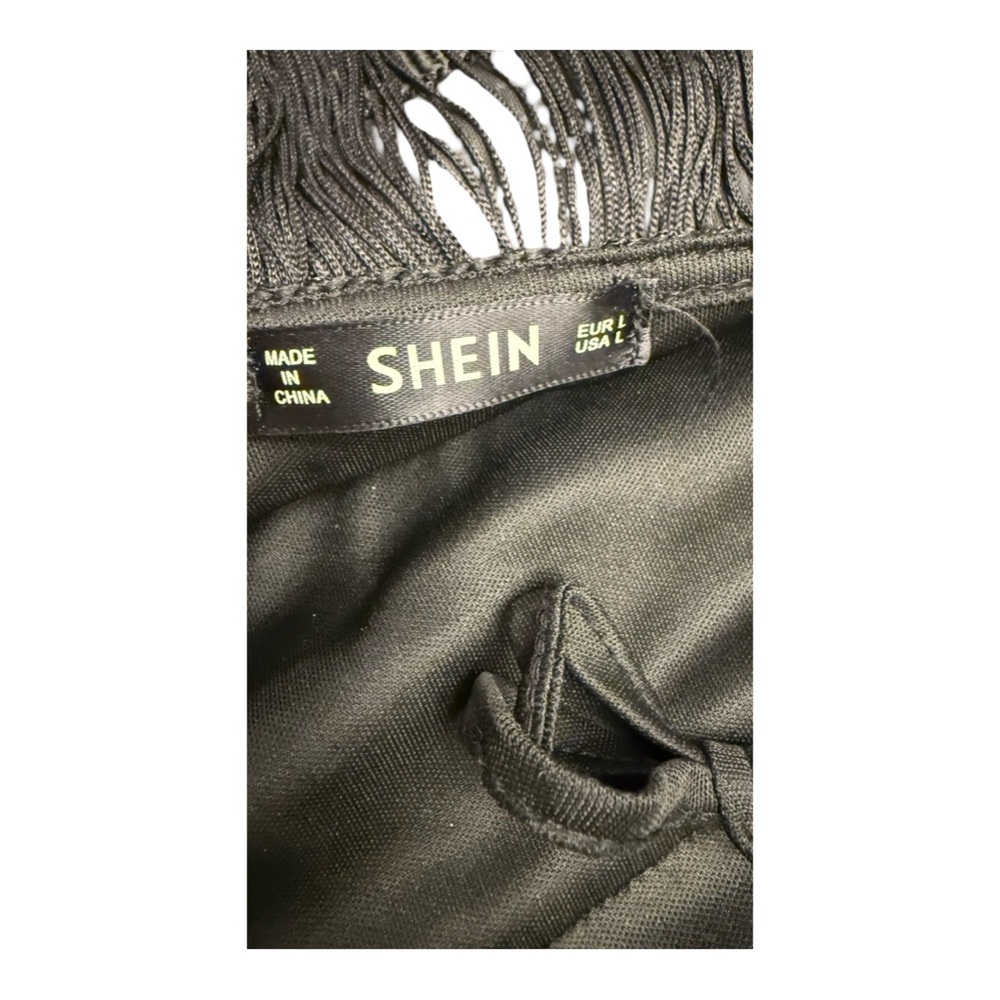 SHEIN VCAY Tied Backless Split Thigh Fringe Hem Halter Dress - Picture 4 of 8